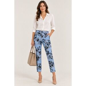 J.Crew Blue Floral Bird Butterfly Print Stretch Cotton Slim Ankle Pants 4 A1425